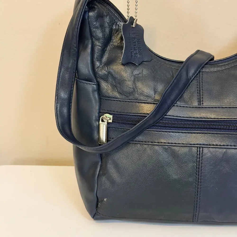 Vintage d'margeaux Genuine Leather Crossbody Hobo Bag Everyday Casual Navy Blue